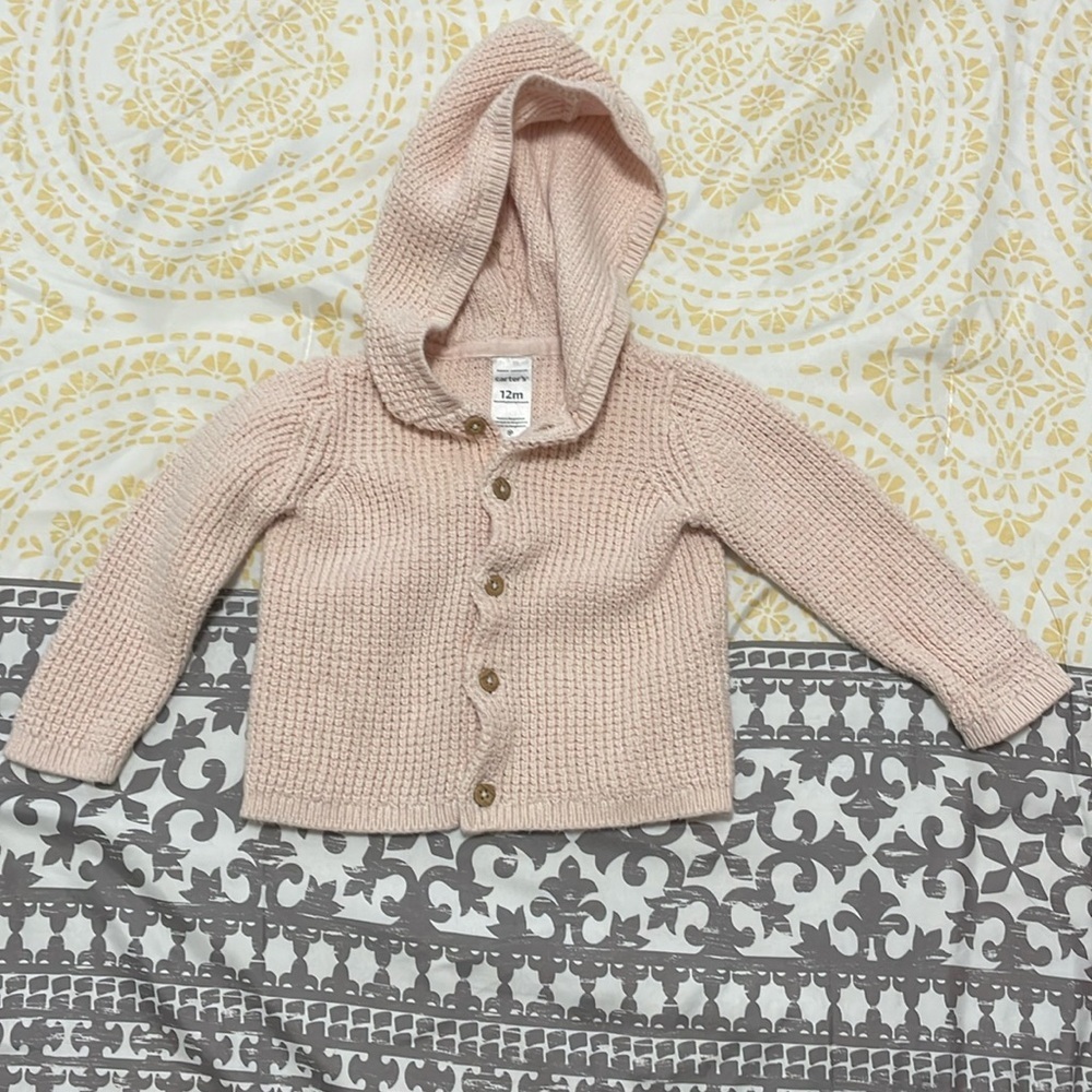 Carters baby long sleeve button down sweater with hoodie Size 12 months